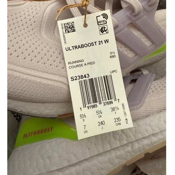 NEW Adidas Ultraboost 21 Women’s Running Shoes Lilac Lime Size 7 S23843 - Picture 7 of 8